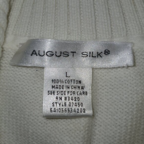 AUGUST SILK CREAM SWEATER BUTTON UP COLLAR BUTTON CUFF WOMENS SIZE LARGE - Picture 4 of 7